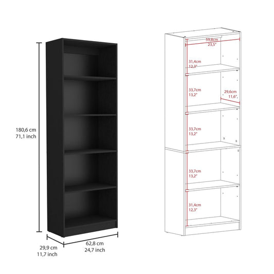 Librería negra de cinco niveles de 71"
