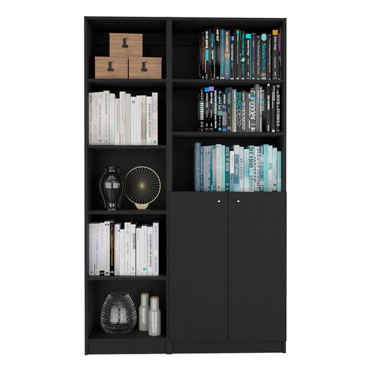 Librería negra de cinco niveles de 71" con dos puertas