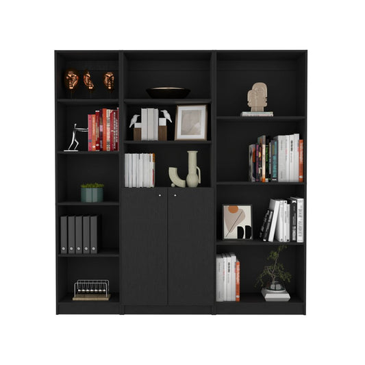 Librería negra de cinco niveles de 71" con dos puertas