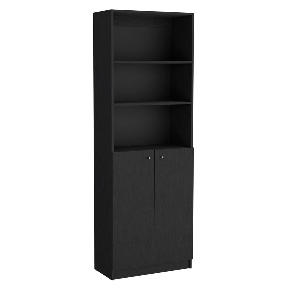 Librería negra de cinco niveles de 71" con dos puertas
