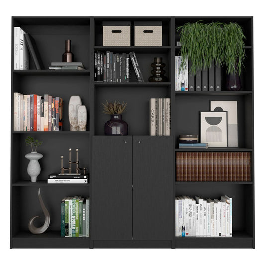 Librería negra de cinco niveles de 71" con dos puertas
