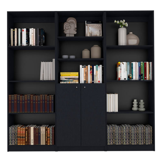 Librería negra de cinco niveles de 71" con dos puertas