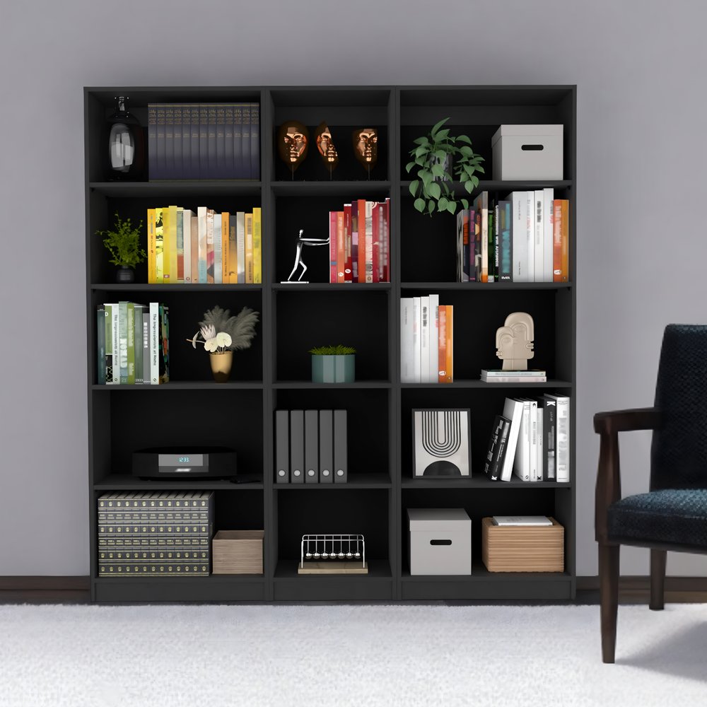 Librería negra de cinco niveles de 71"