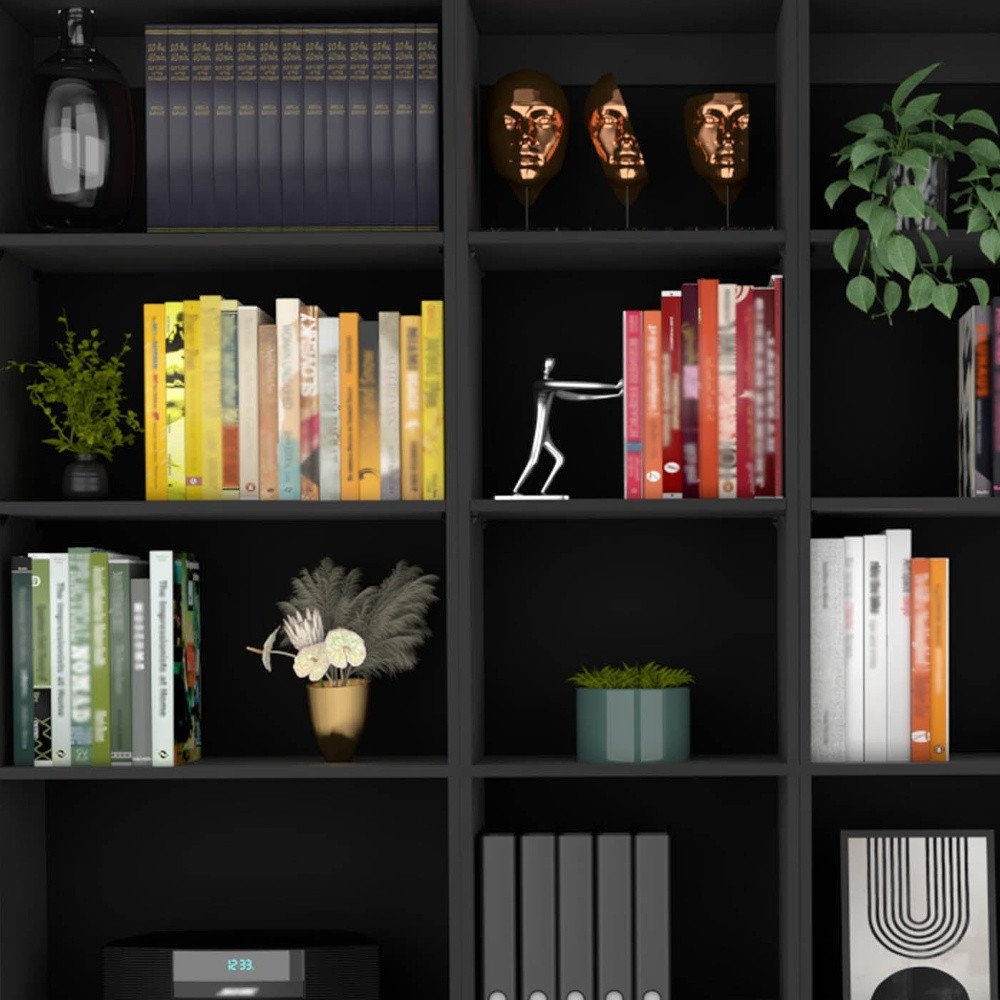 Librería negra de cinco niveles de 71"