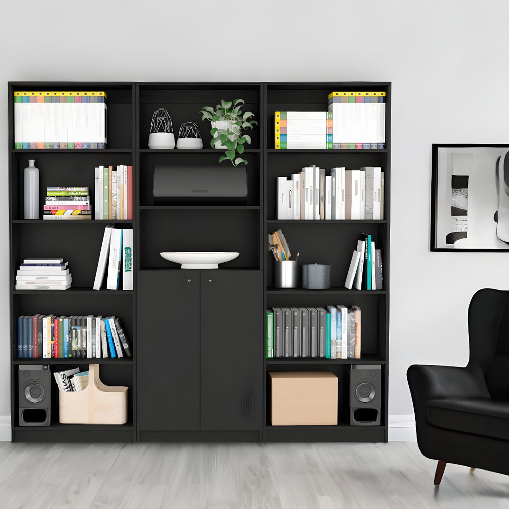 Librería negra de cinco niveles de 71" con dos puertas