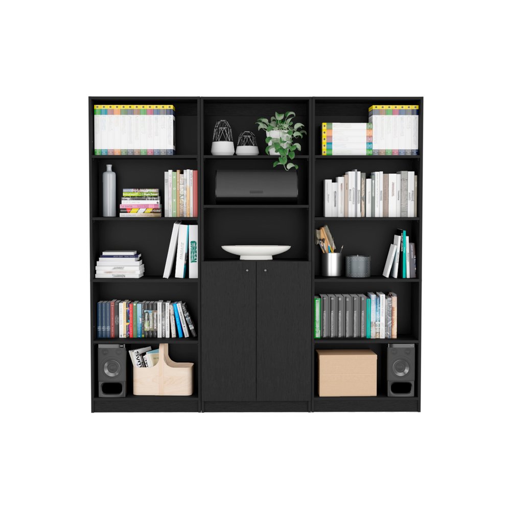 Librería negra de cinco niveles de 71" con dos puertas