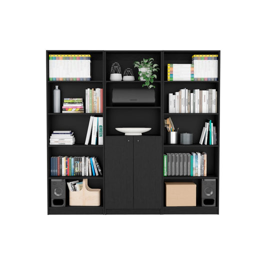 Librería negra de cinco niveles de 71" con dos puertas