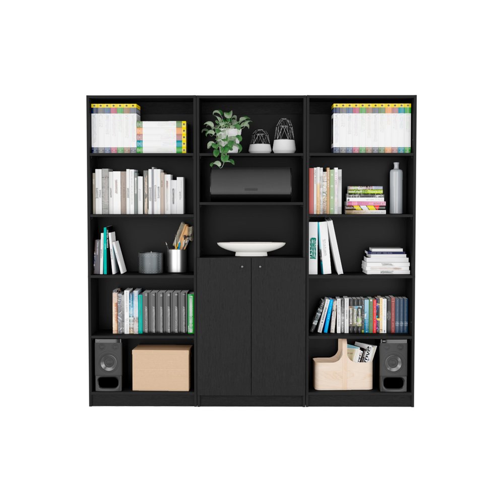 Librería negra de cinco niveles de 71" con dos puertas