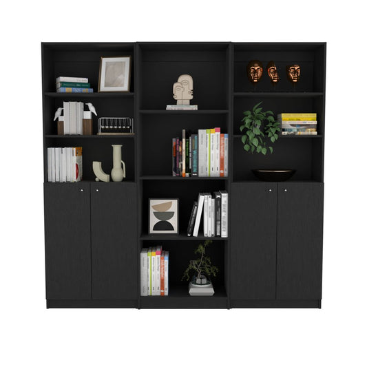 Librería negra de cinco niveles de 71" con cuatro puertas
