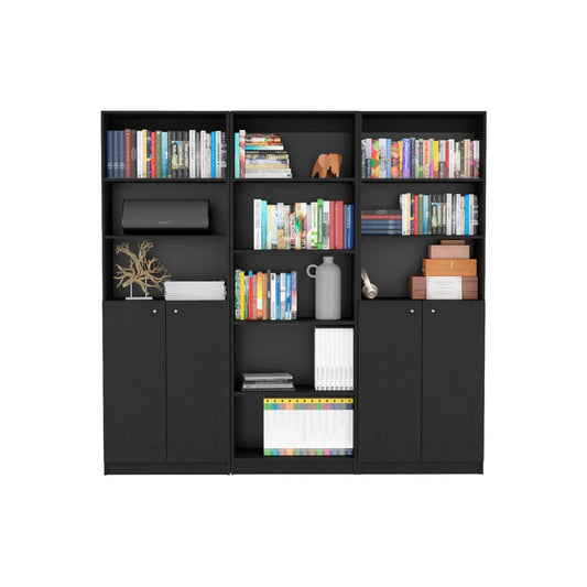 Librería negra de cinco niveles y cuatro puertas de 71"