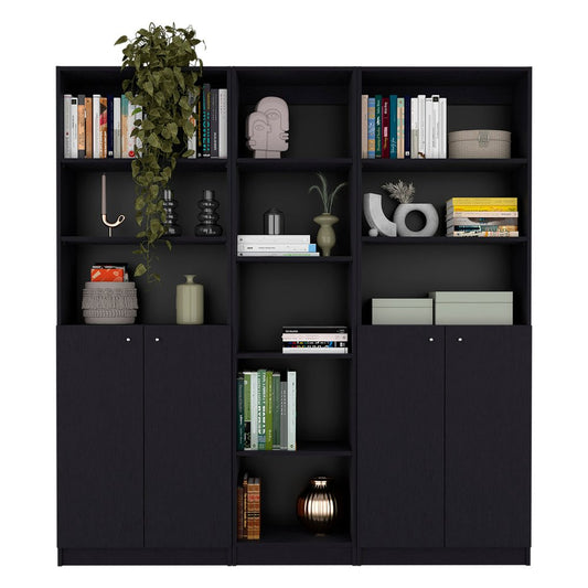 Librería negra de cinco niveles y cuatro puertas de 71"