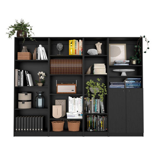 Librería negra de cuatro niveles de 71" con dos puertas
