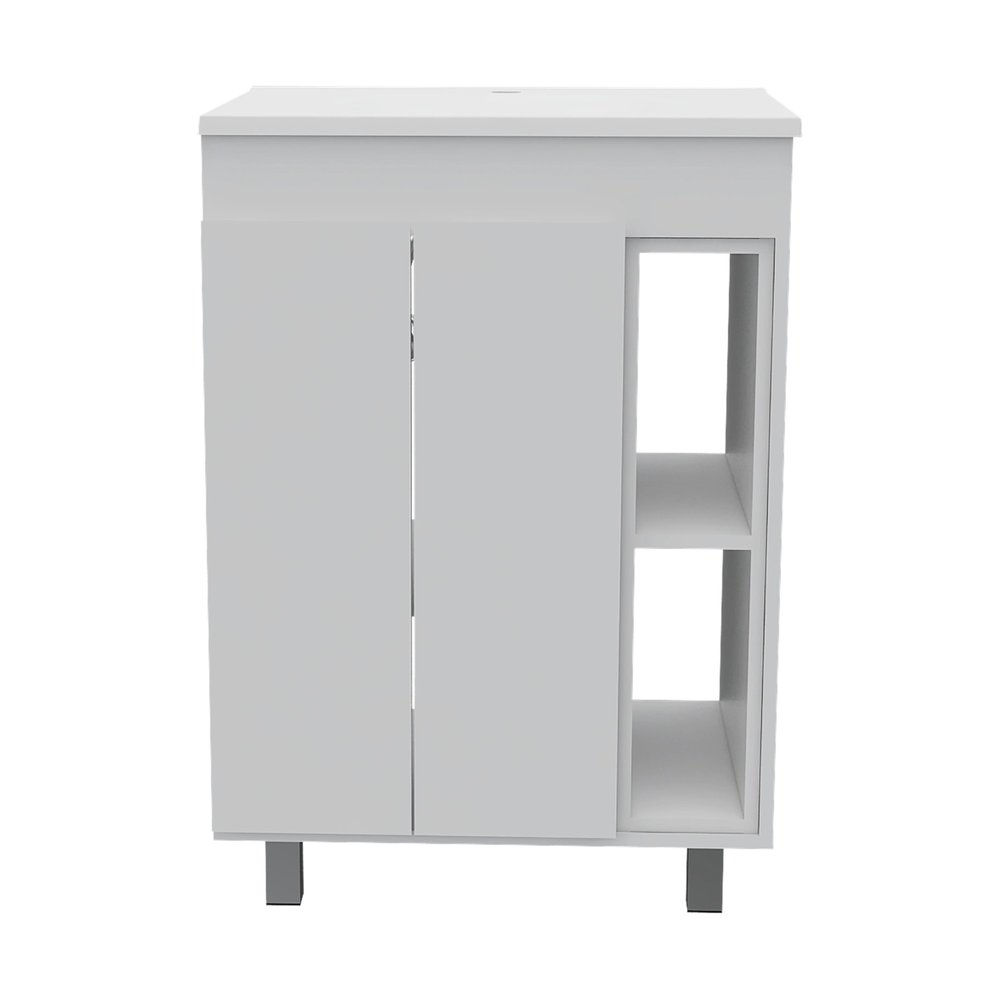 Set Of Two White Wood Freestanding Bathroom Vanity With Sink