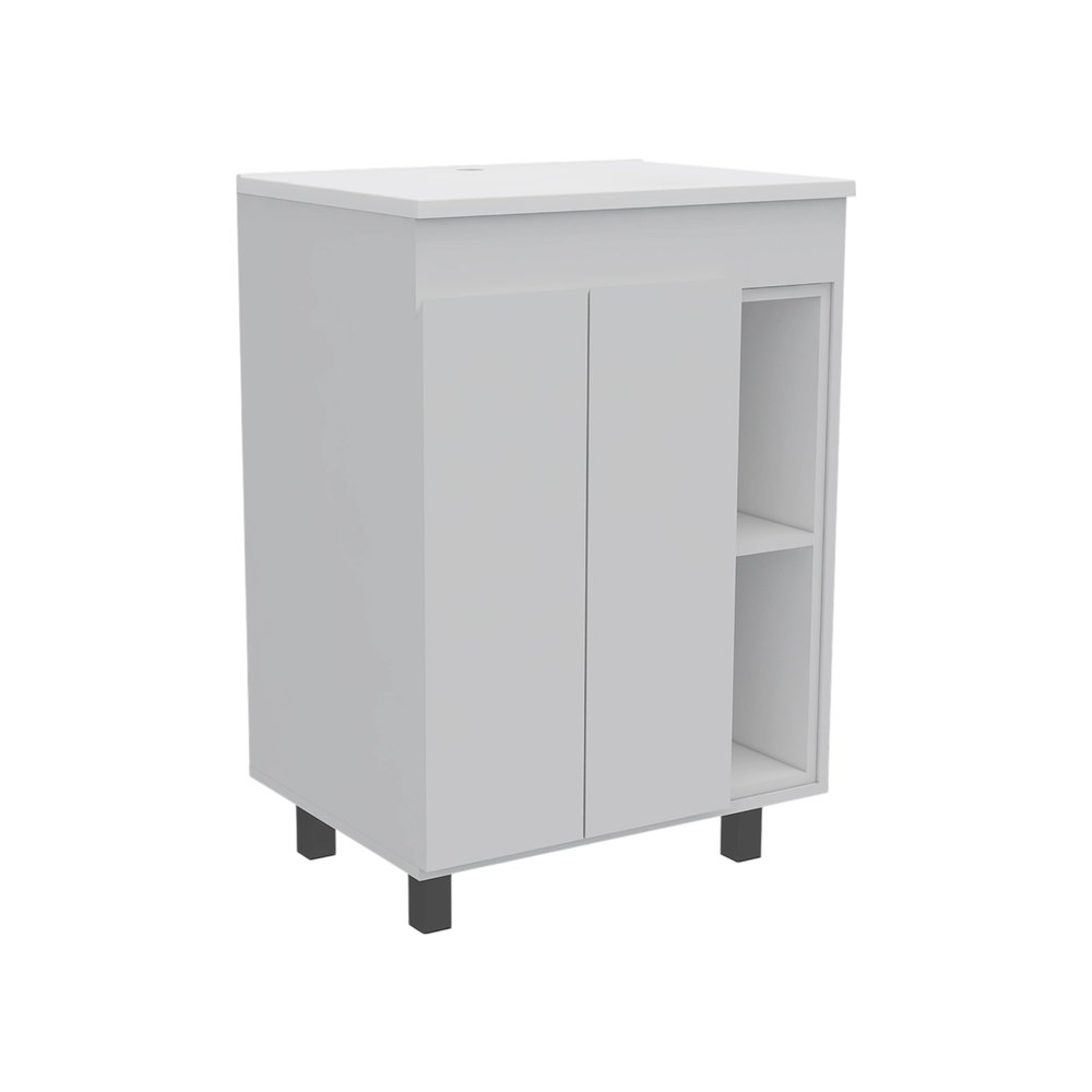 Set Of Two White Wood Freestanding Bathroom Vanity With Sink