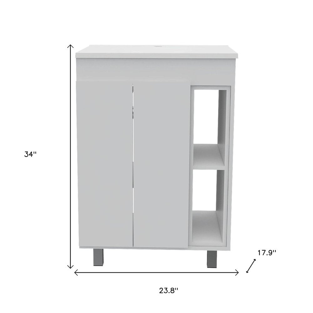Set Of Two White Wood Freestanding Bathroom Vanity With Sink