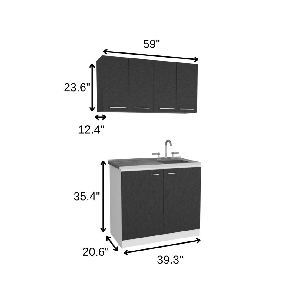 47" Black and White Wall mounted Accent Cabinet With Five Shelves