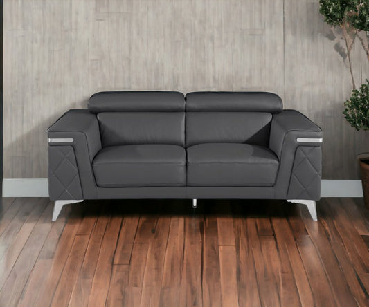 Loveseat de cuero metalizado gris oscuro y plateado de 70"