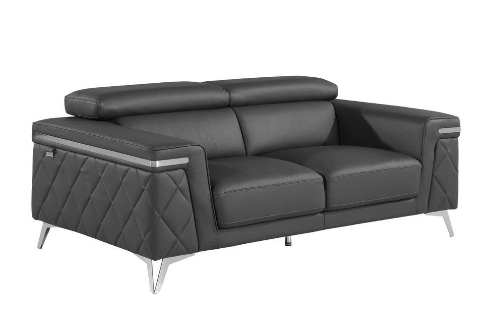 Loveseat de cuero metalizado gris oscuro y plateado de 70"