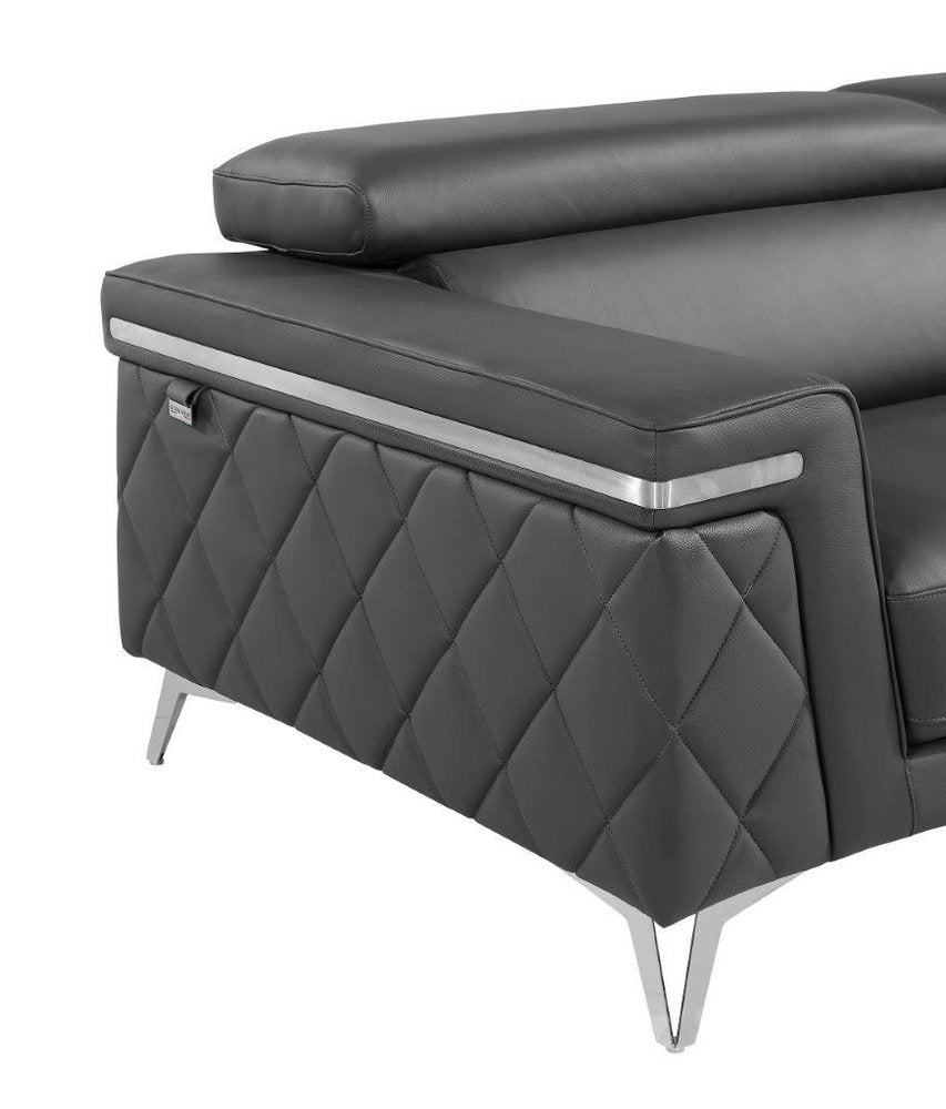 Loveseat de cuero metalizado gris oscuro y plateado de 70"