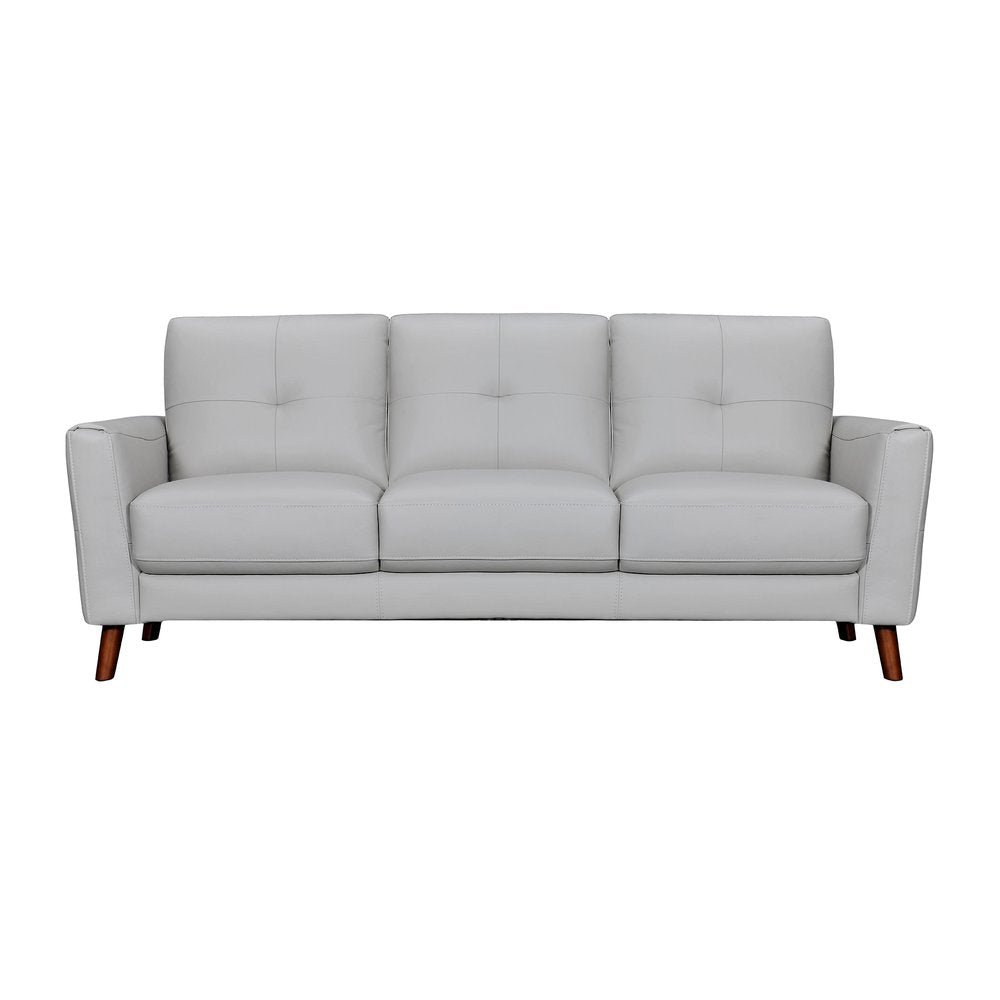82" Light Slate Gray Leather Sofa With Brown Legs