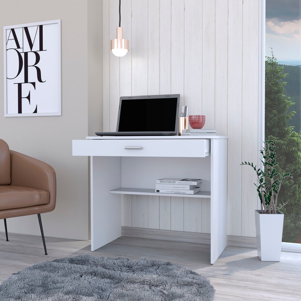 Escritorio de computadora de madera blanca de 32" con cajón