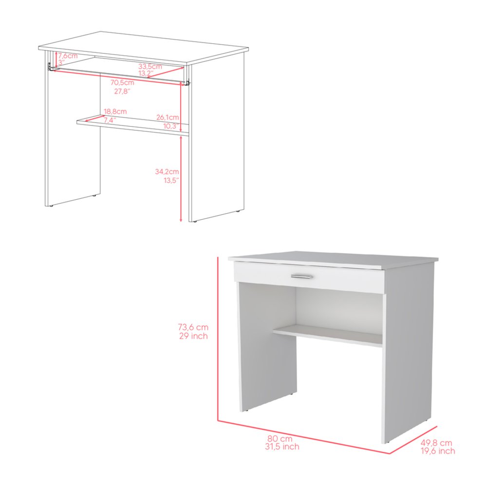Escritorio de computadora de madera blanca de 32" con cajón