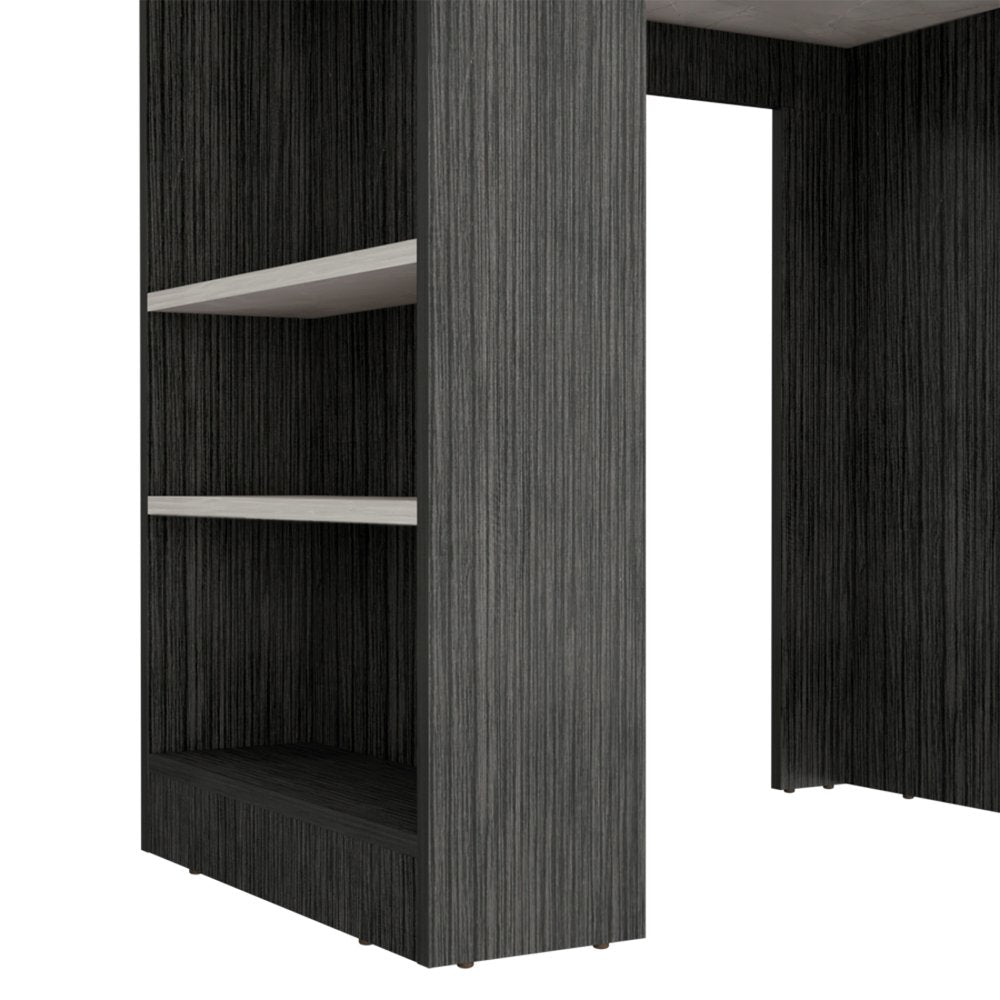 Isla de cocina de 36" de mármol blanco y gris y madera con espacio de almacenamiento