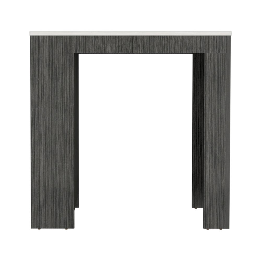 Isla de cocina de 36" de mármol blanco y gris y madera con espacio de almacenamiento