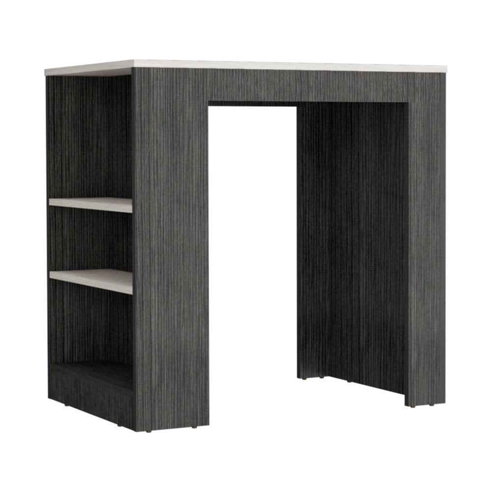 Isla de cocina de 36" de mármol blanco y gris y madera con espacio de almacenamiento