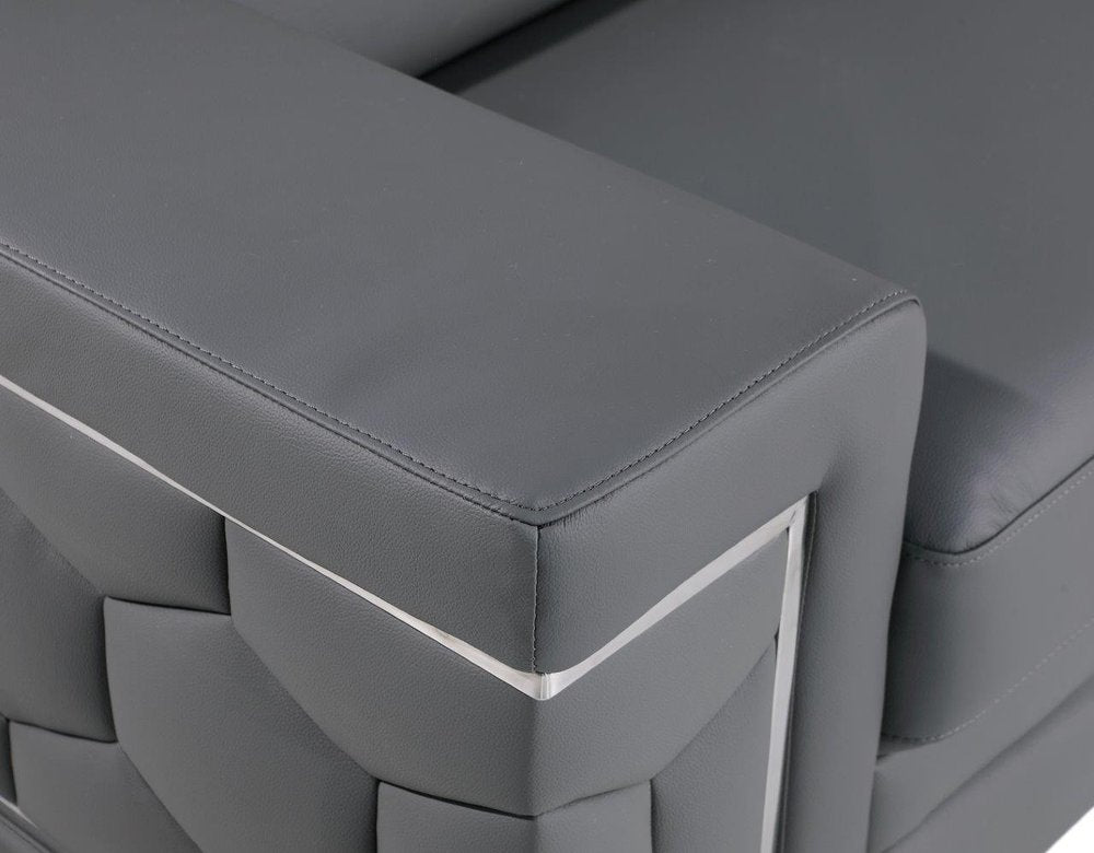 47" Granite Gray And Silver Genuine Leather Club Chair