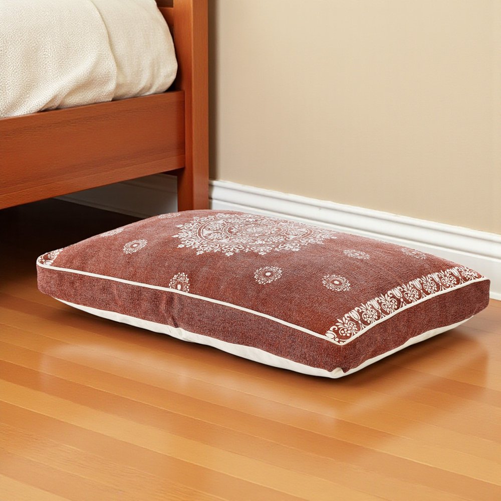 24" X 36" Stonewashed Red Medallion Pillow Style Pet Bed With Removable Cover