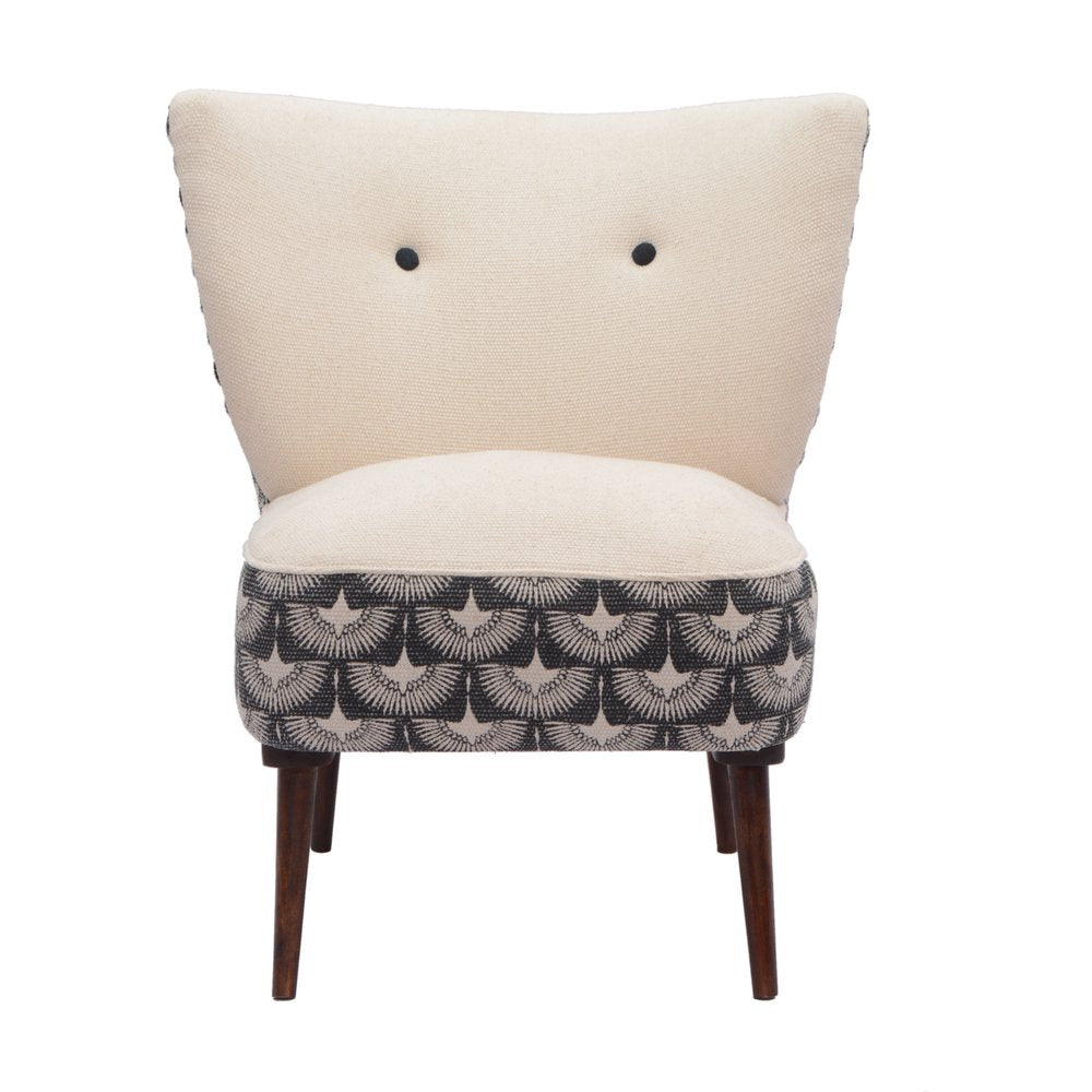 30" Cream Charcoal and Brown Geometric Tufted Wingback Chair