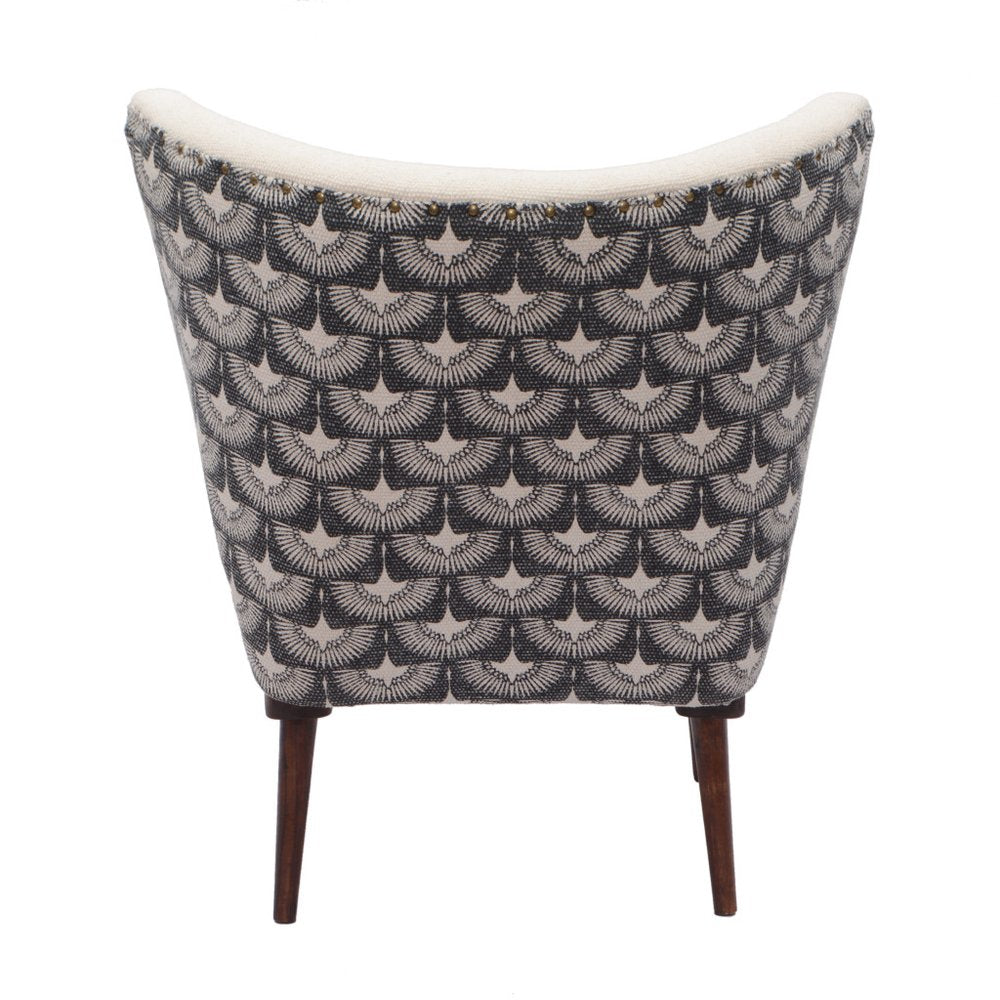 30" Cream Charcoal and Brown Geometric Tufted Wingback Chair