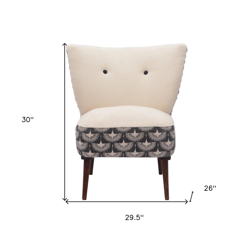 30" Cream Charcoal and Brown Geometric Tufted Wingback Chair
