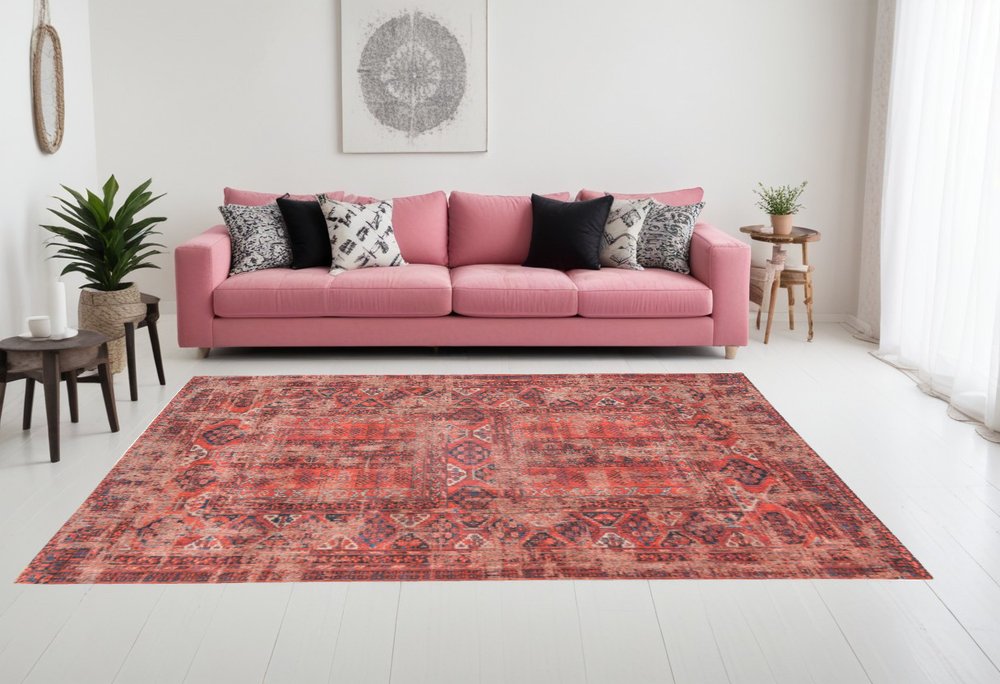9' X 13' Red Oriental Non Skid Area Rug