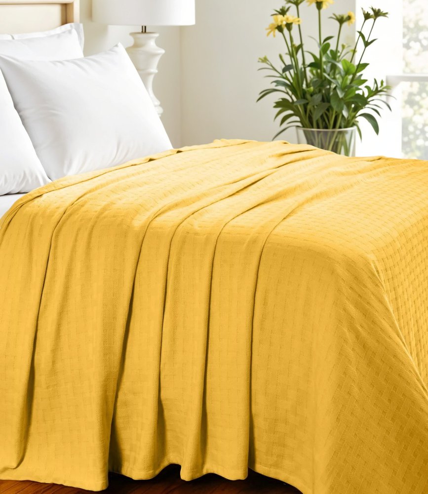Twin Gold Cotton Basketweave Geometric Blanket