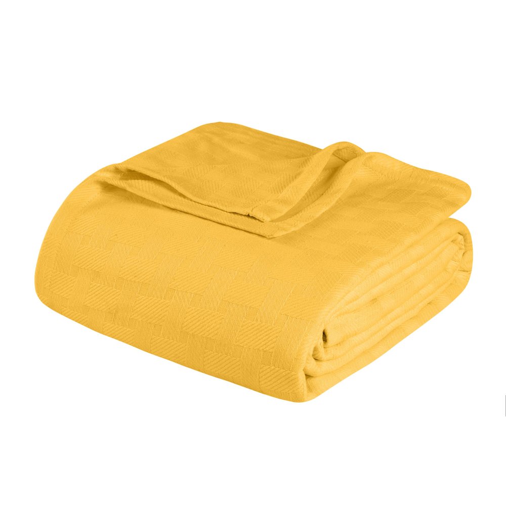 Twin Gold Cotton Basketweave Geometric Blanket