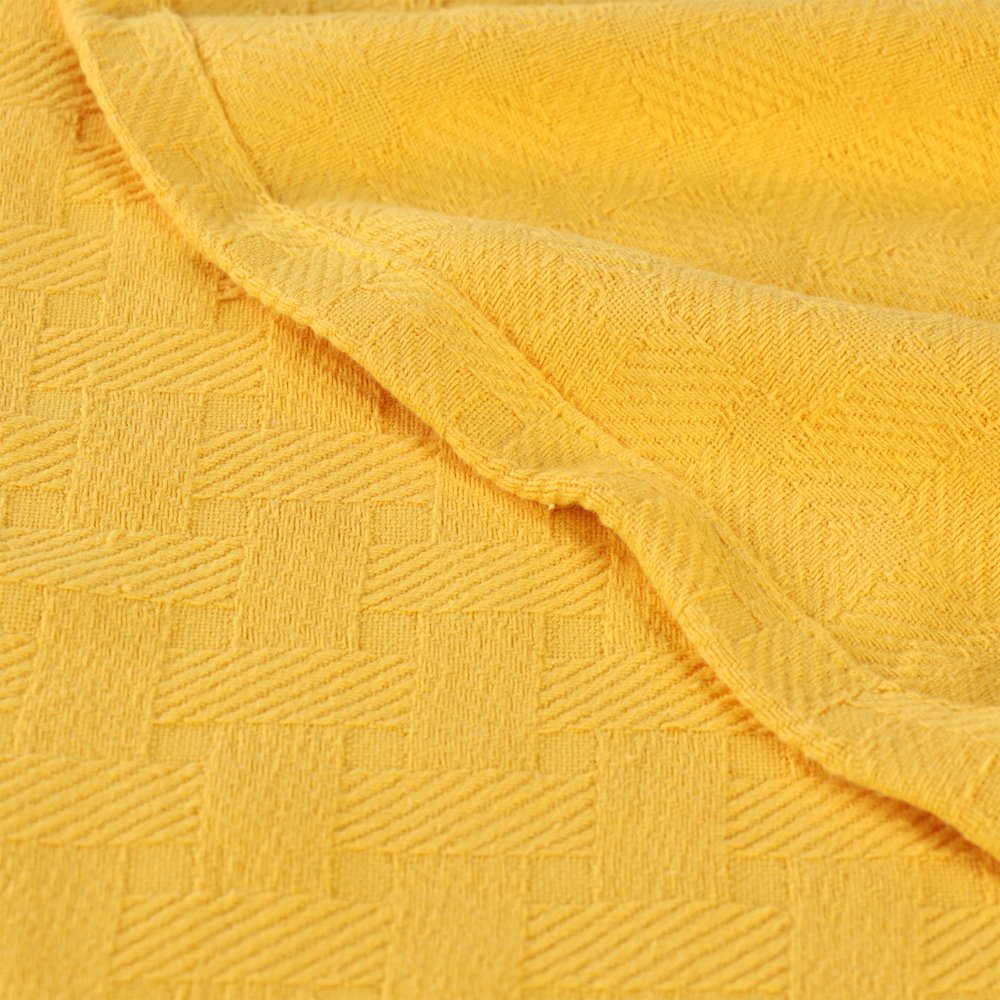Twin Gold Cotton Basketweave Geometric Blanket