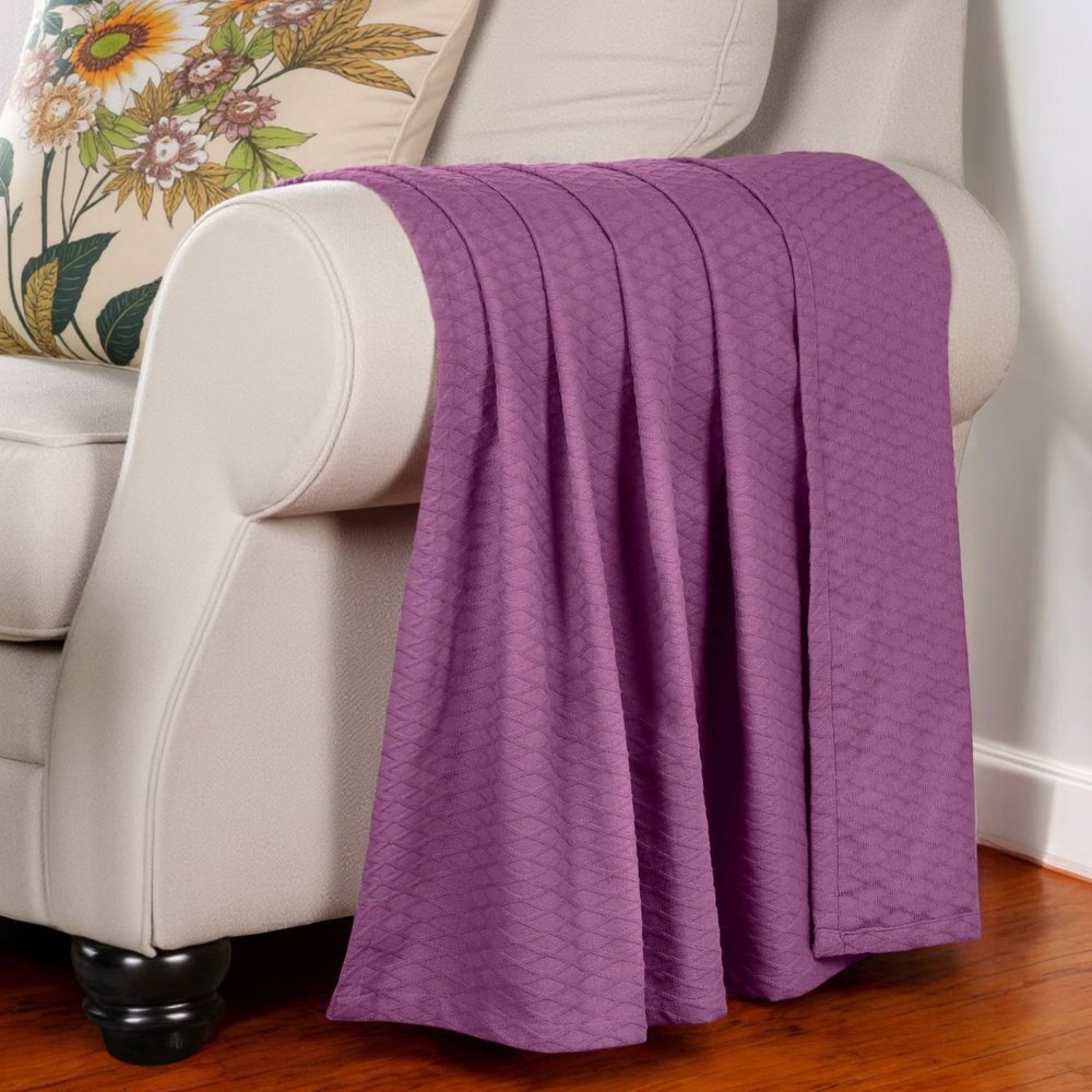 Queen Purple Cotton Woven Geometric Blanket
