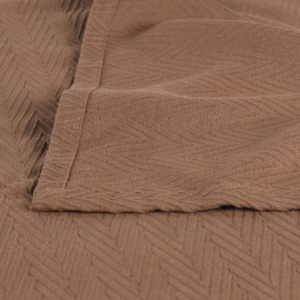 Queen Taupe Cotton Woven Chevron Blanket