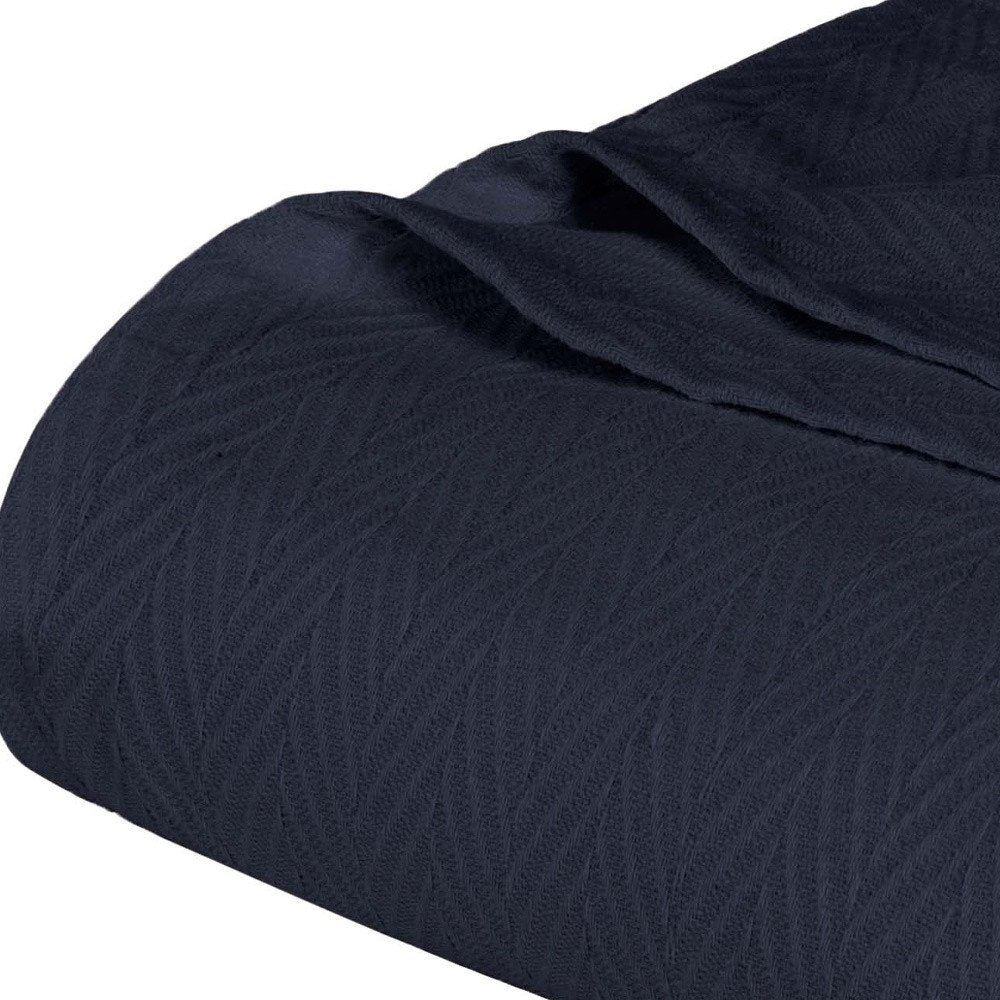 King Navy Blue Cotton Woven Chevron Blanket