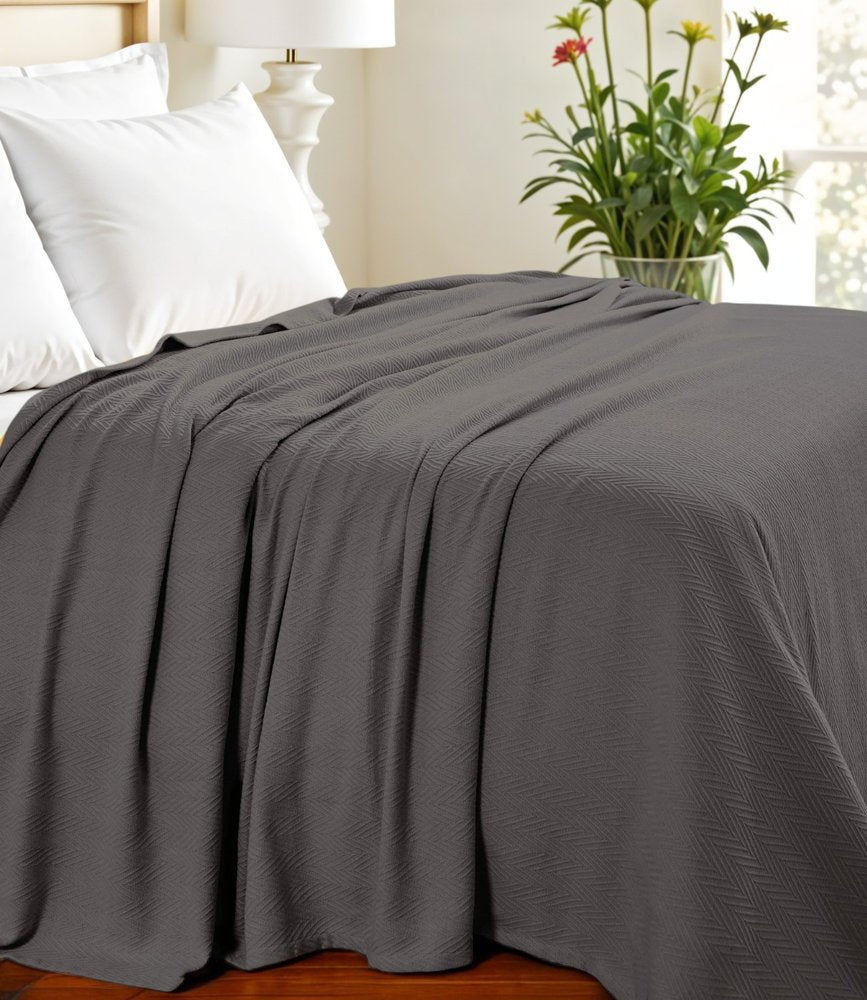 Twin Charcoal Cotton Woven Chevron Blanket