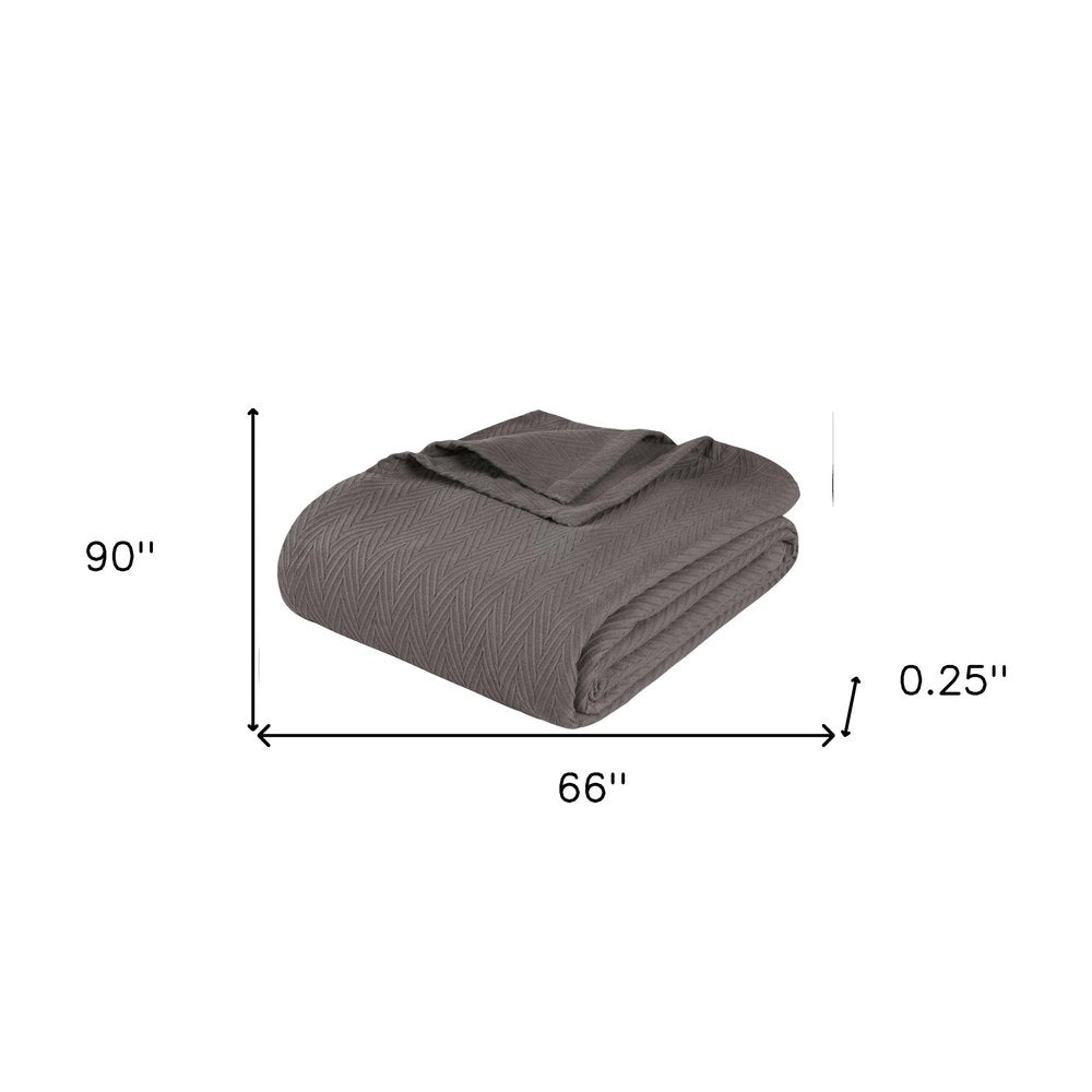 Twin Charcoal Cotton Woven Chevron Blanket