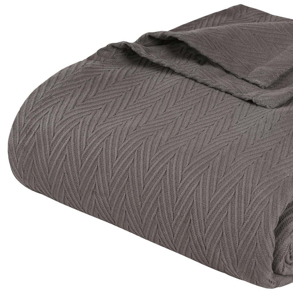 Twin Charcoal Cotton Woven Chevron Blanket