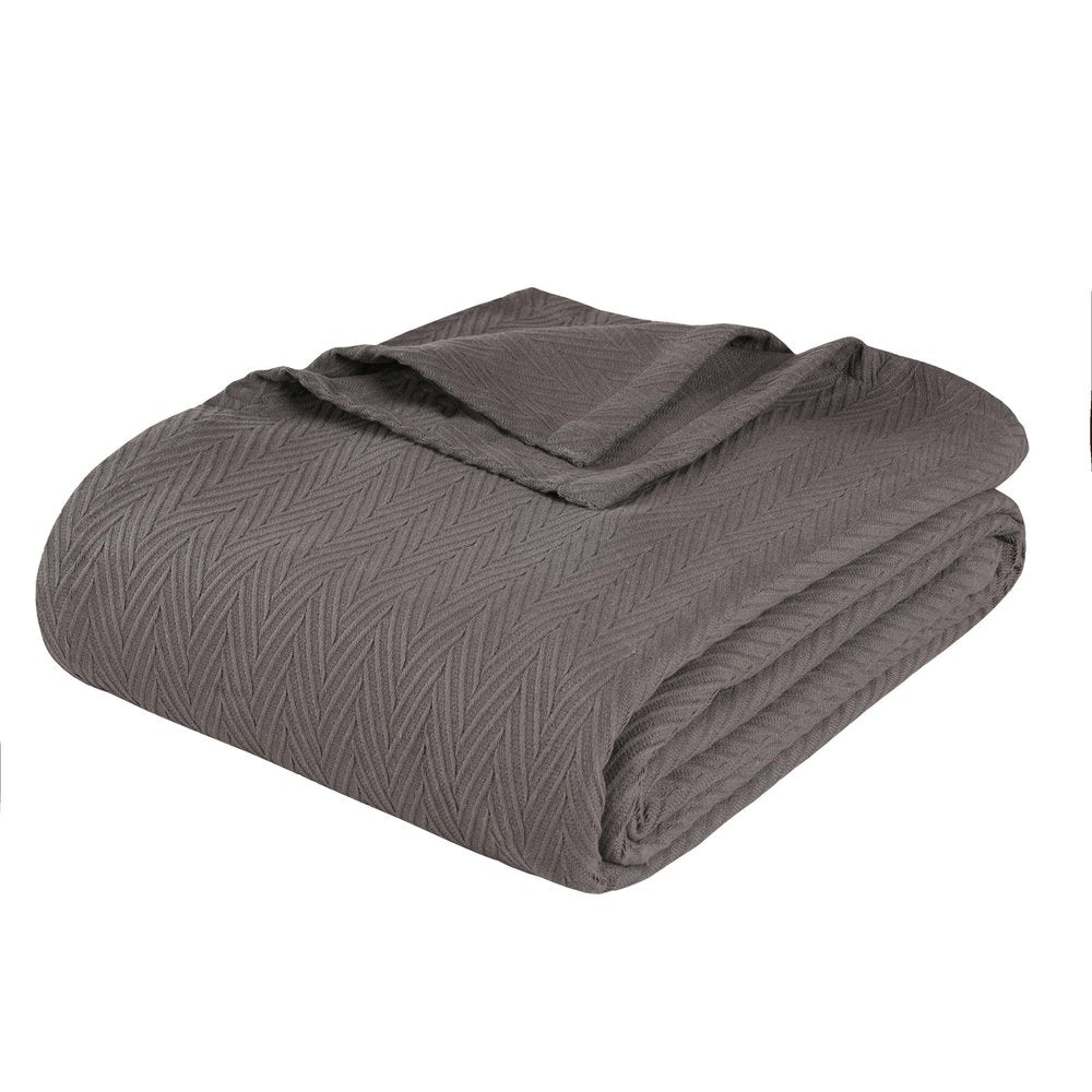 Twin Charcoal Cotton Woven Chevron Blanket