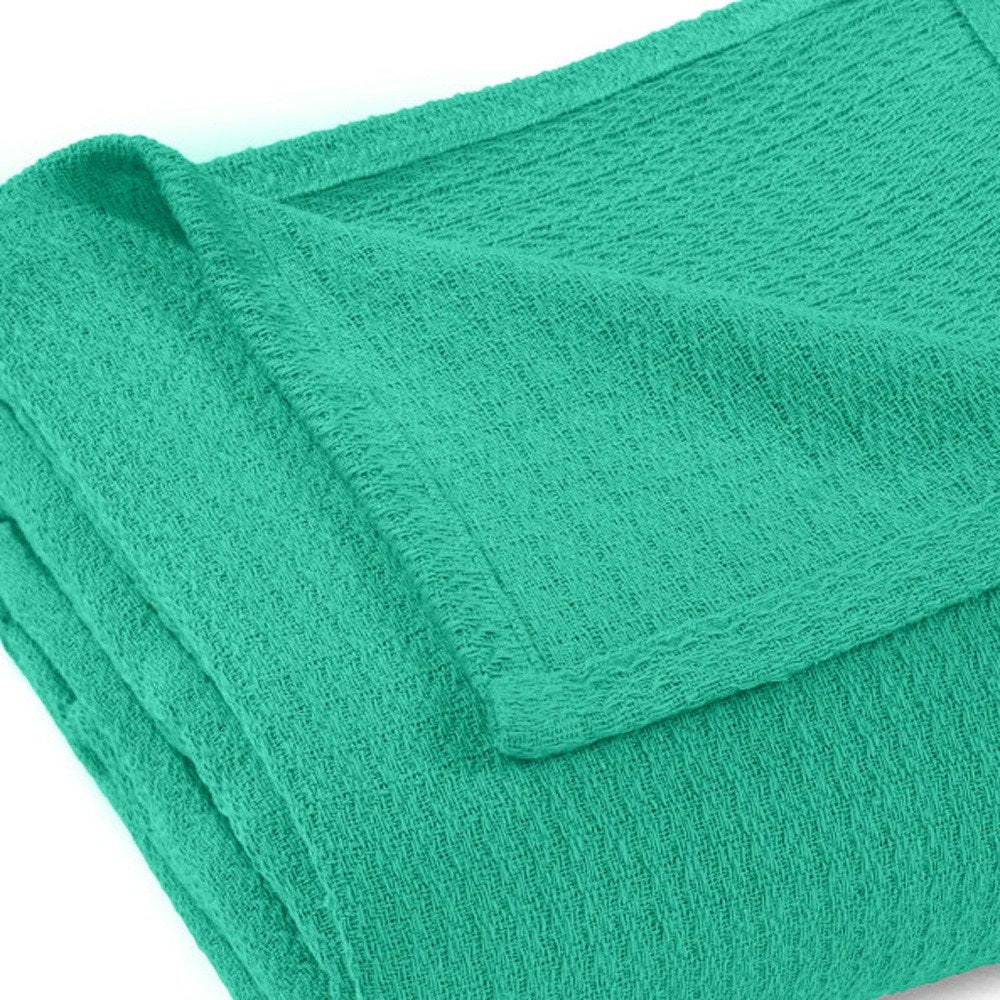 Queen Teal Cotton Waffle Weave Honeycomb Blanket