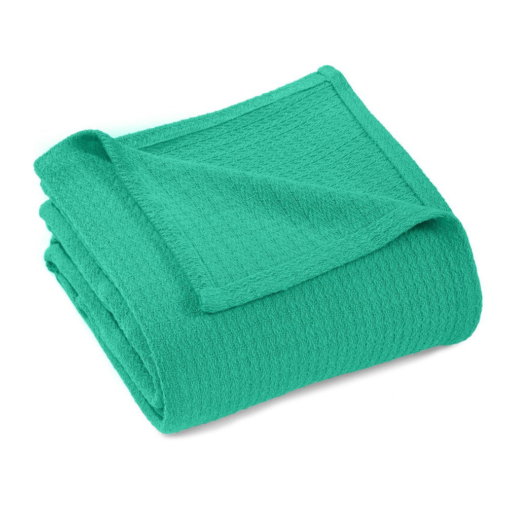 Queen Teal Cotton Waffle Weave Honeycomb Blanket