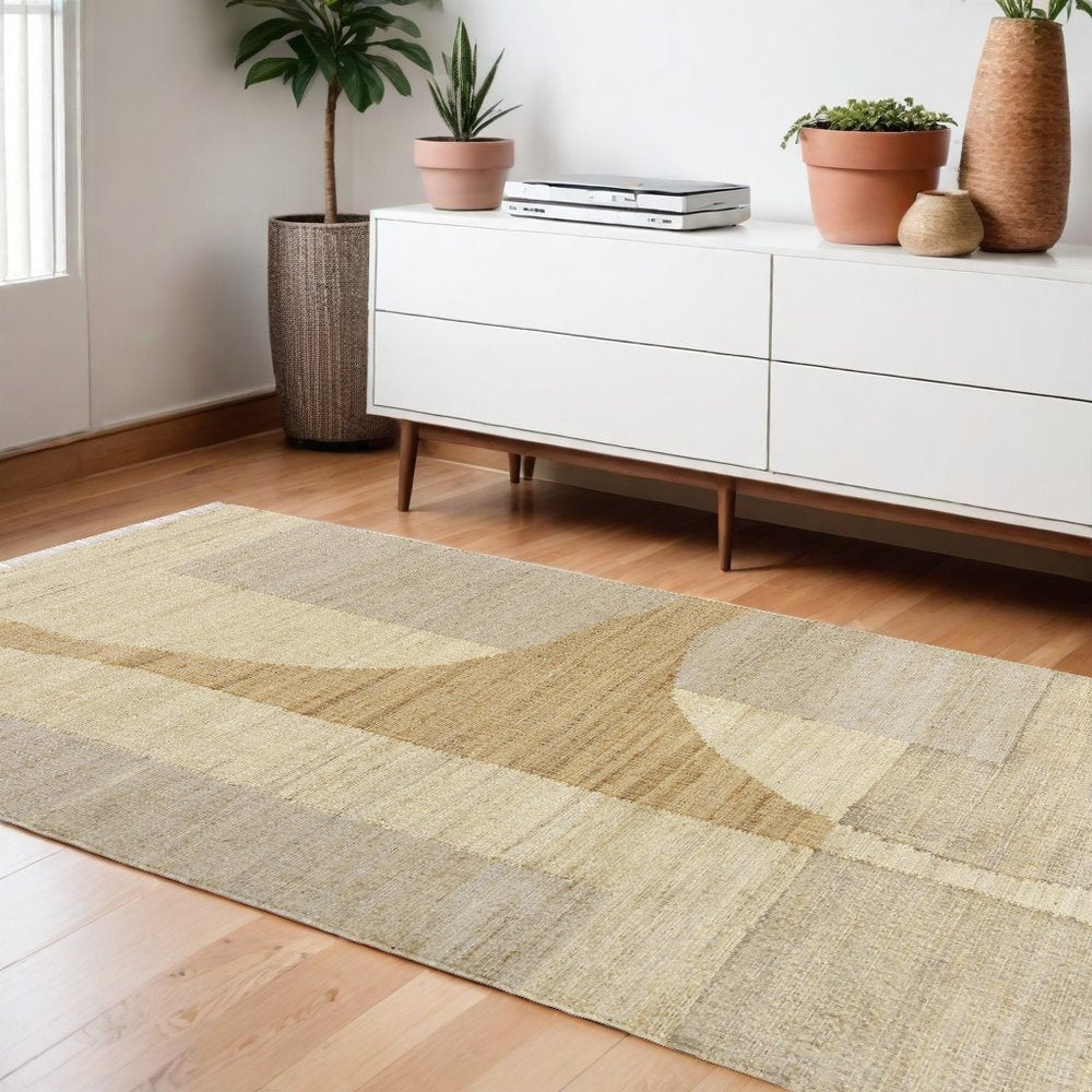 9' X 12' Natural and Ivory Abstract Hand Woven Area Rug