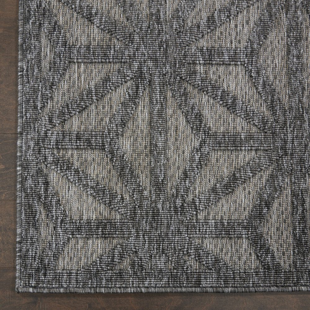 10' Dark Gray And Light Gray Geometric Indoor Outdoor Runner Rug
