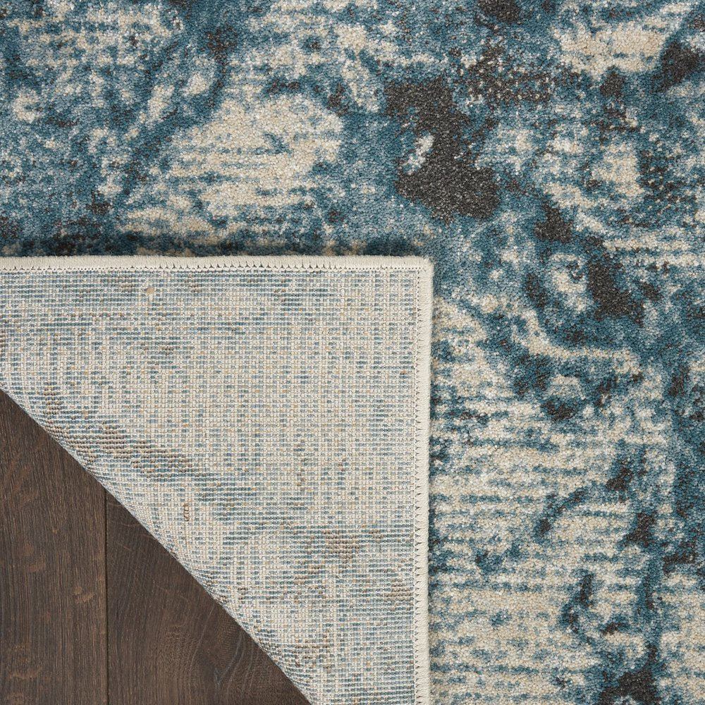 9' X 13' Ivory Teal Blue and Black Abstract Non Skid Area Rug